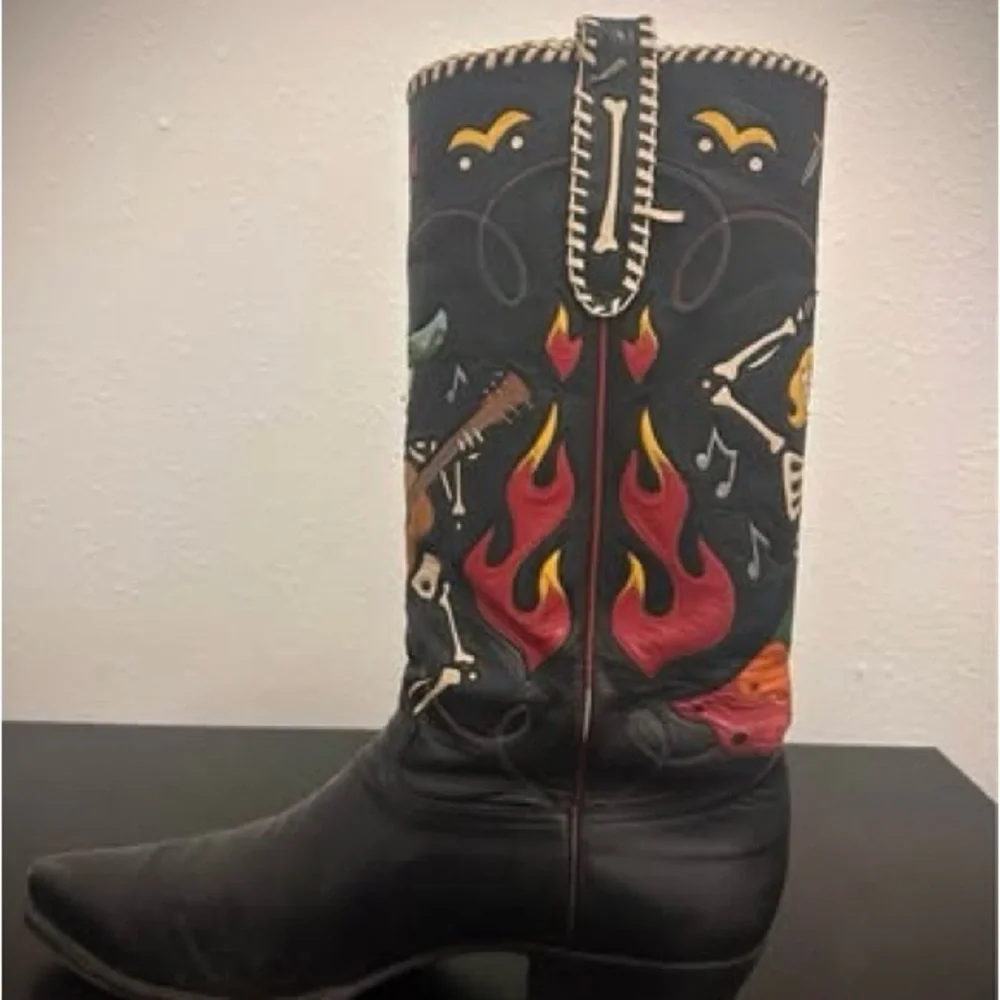 Vintage Rocketbusters Cowboy Boots with Colorful Skeleton Design - Picture 7 of 11